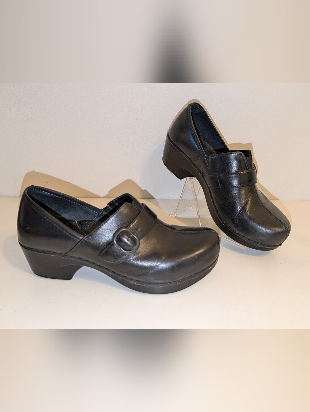 Dansko Leather Slip-On Clog with Buckle Detail